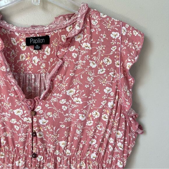 Papillon Floral Babydoll Tea Rose Flutter Sleeve Mini Summer Dress SZ XL - Jr - Picture 3 of 12